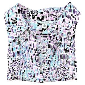 DressBarn Women's Micro Pleat Abstract Button Up Blouse 1X XL Multicolor Ruching